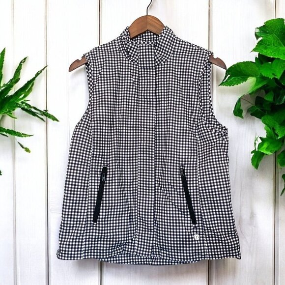 Talbots Womens Black & White Gingham Zip-Up Vest With Pockets Size Small - Picture 3 of 8